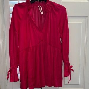 Anthropologie Fuchsia Ruffled Blouse small